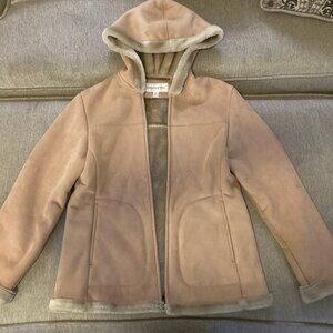 Jones New York Shearling Faux Fur Women's Coat Size Small Tan Warm, Lined, hood